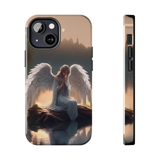 Tough Phone Cases Iphone Praying Angel Religion Christian Reflection White Wings Godly