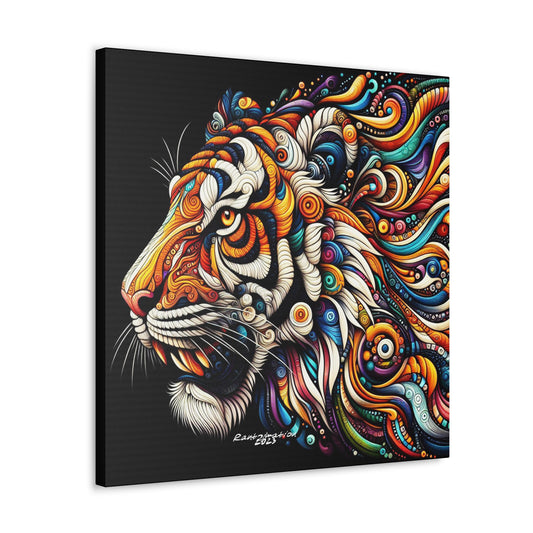 Colorful Wild Tiger Abstract Dark dolor Fierce Canvas Gallery Wraps Square