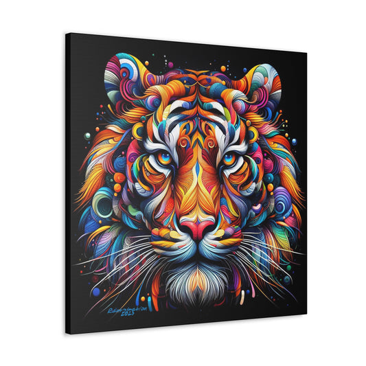 Colorful Abstract Tiger Face on Black Bold Beautiful Jungle Animal Canvas Gallery Wraps square