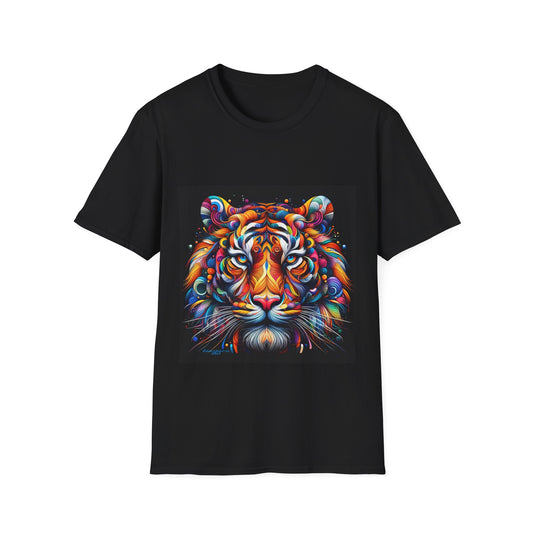 Colorful Abstract Tiger Face Fierce Jungle Unisex Softstyle T-Shirt Wildlife