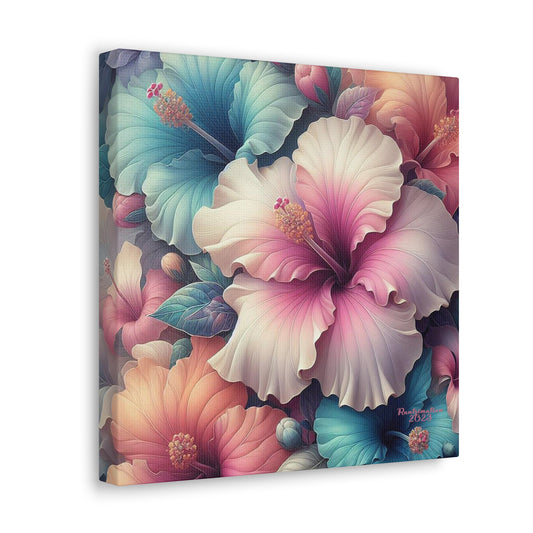 Hibiscus floral flowers Close up Print Canvas Gallery Wraps Square