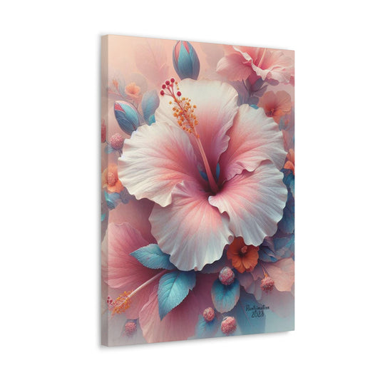 Pastel Hibiscus Floral Flower Silverpoint style Gallery Wraps Wall Art