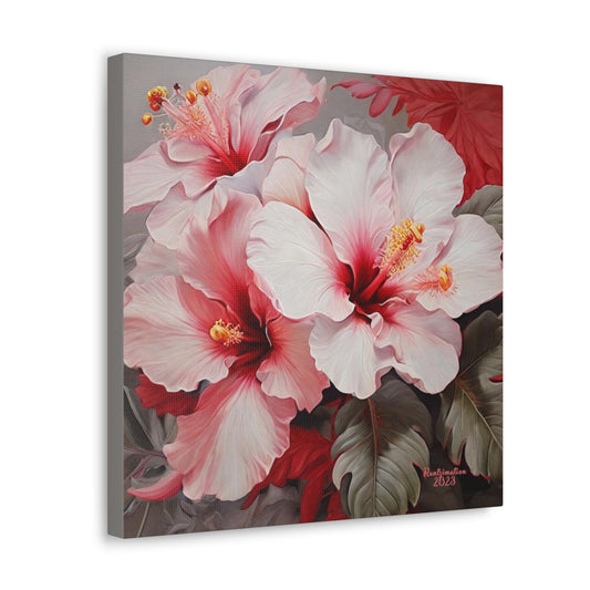 Soft Modern Hibiscus Floral Canvas Oil Painting Print on Canvas Gallery Wraps