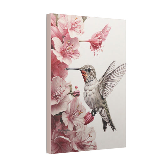 Polyester Canvas Hummingbird in Flight Silver point style Wall Art