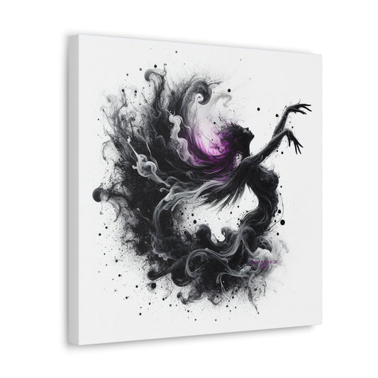 Dancing smoke swirls graceful silhouette of a dancer print Canvas Gallery Wraps black and purple