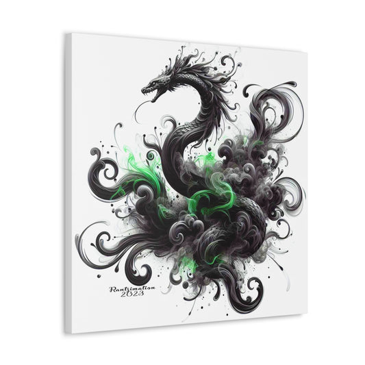 Abstract Black Green Smoke Dragon Print Square Canvas Gallery Wraps